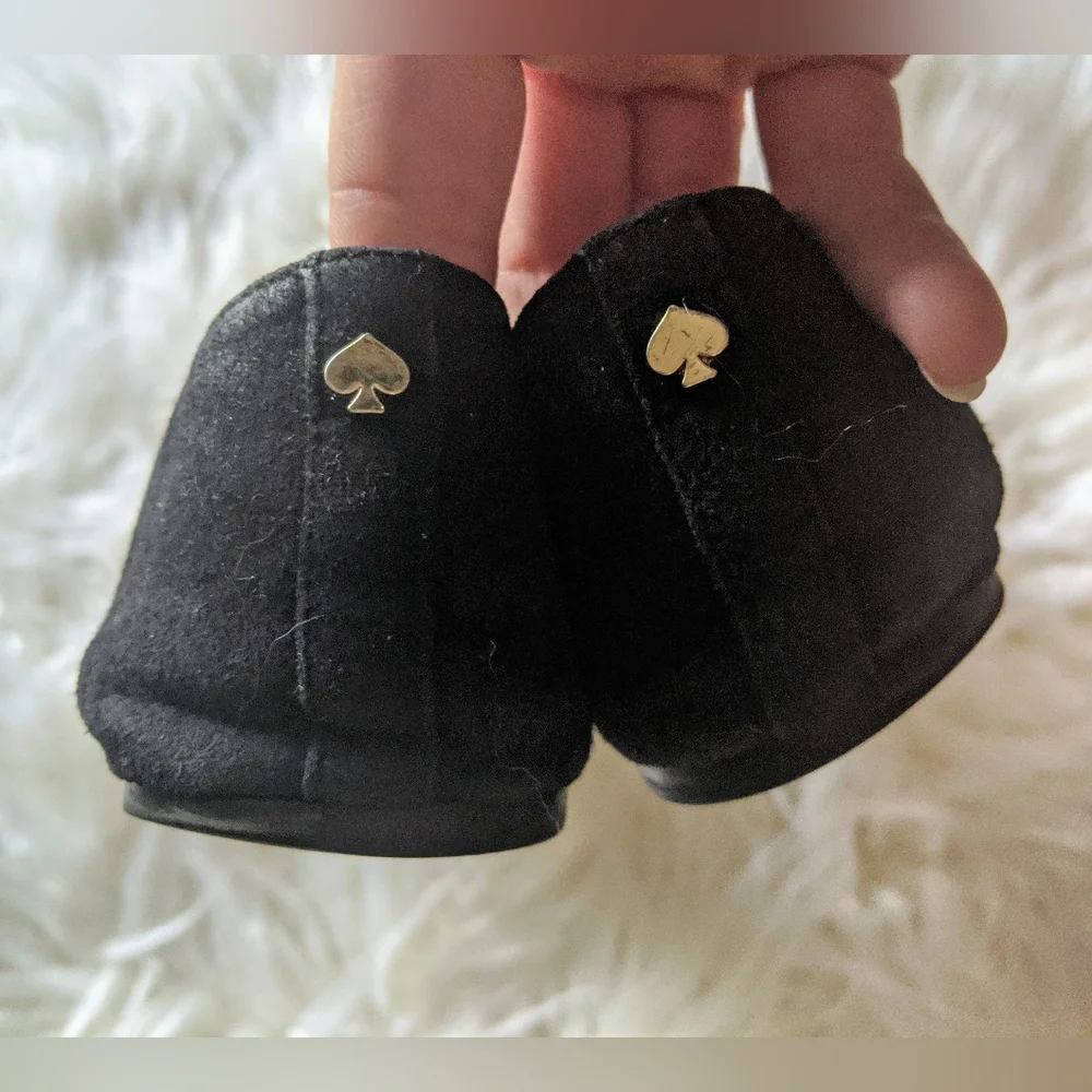 Kate Spade Silina Black Suede Gold Bow Flats size 8